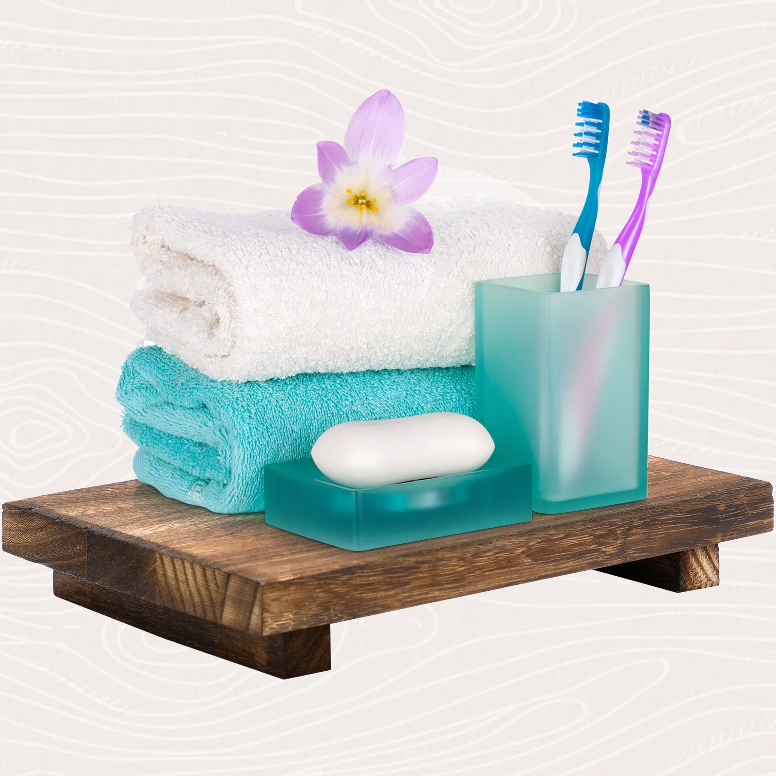 Nuogo wood riser tray with four legs stabilizes items neatly.