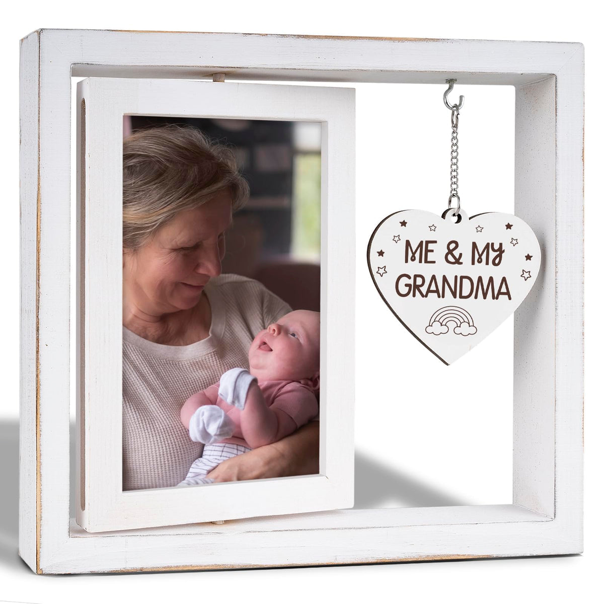 Nuowagify rotating 4x6 frame showcasing memories with rustic elegance.