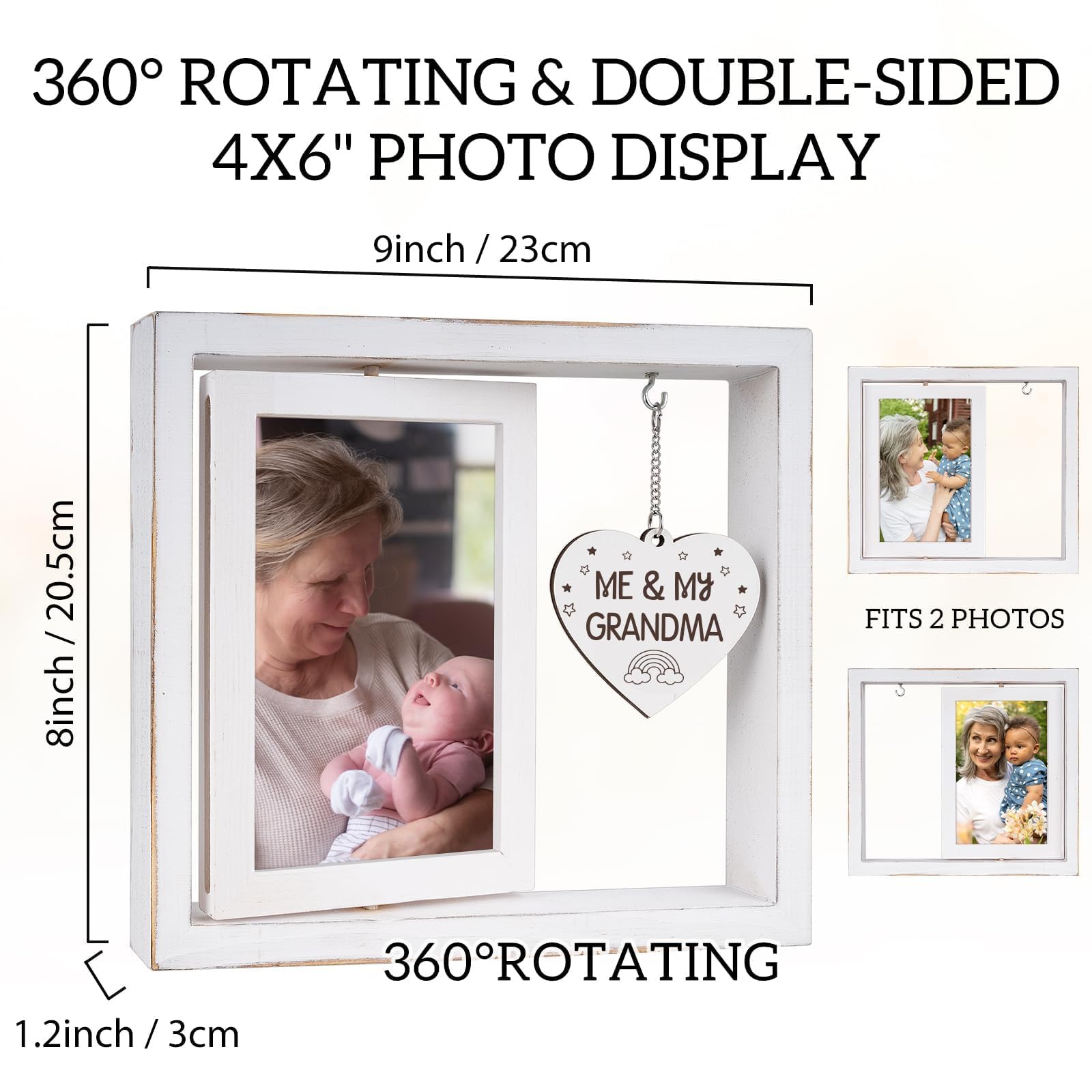 Nuowagify inner frame holds two 4x6 photos for keepsakes.