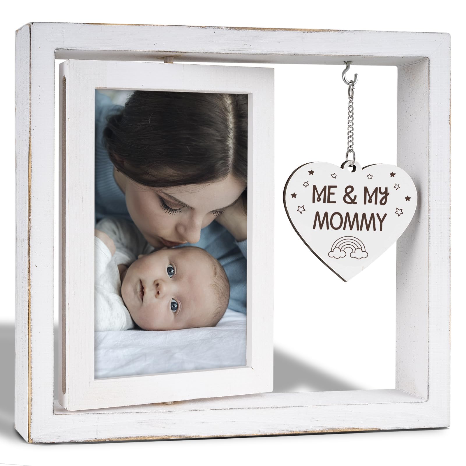 Nuowagify rotating rustic picture frame 4x6 for bedside or desk display