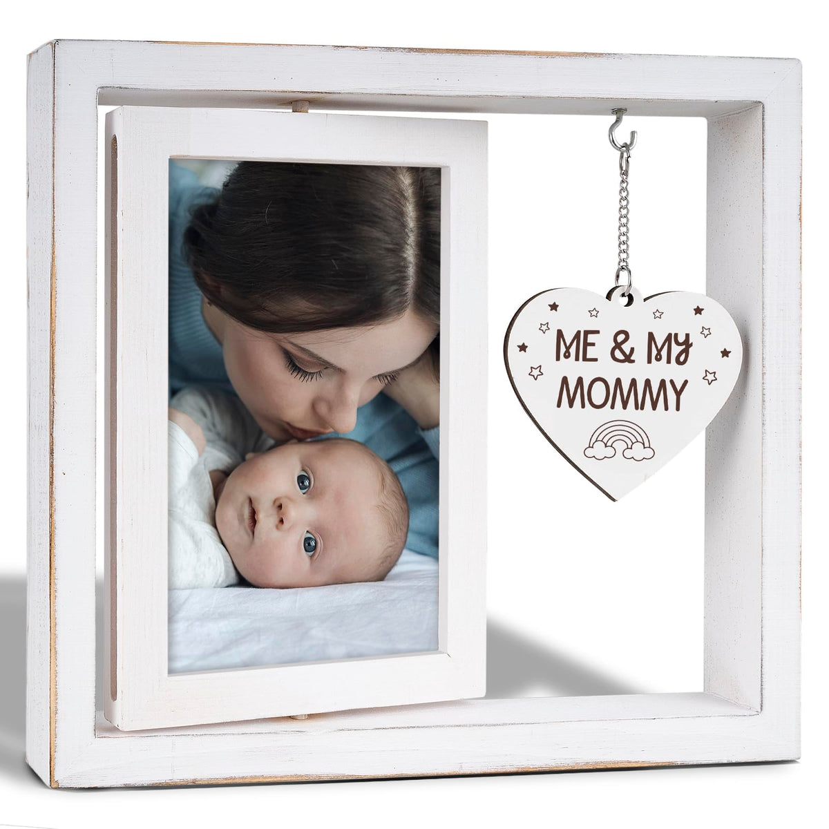 Nuowagify rotating rustic picture frame 4x6 for bedside or desk display