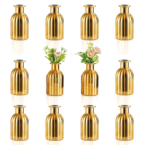 NUPTIO Bud Vases Small Gold 12-pc bulk set, ideal for cohesive wedding centerpieces.