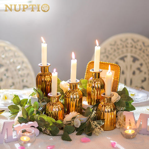 NUPTIO Bud Vases Small Gold rimmed design adds timeless elegance to any table setting.