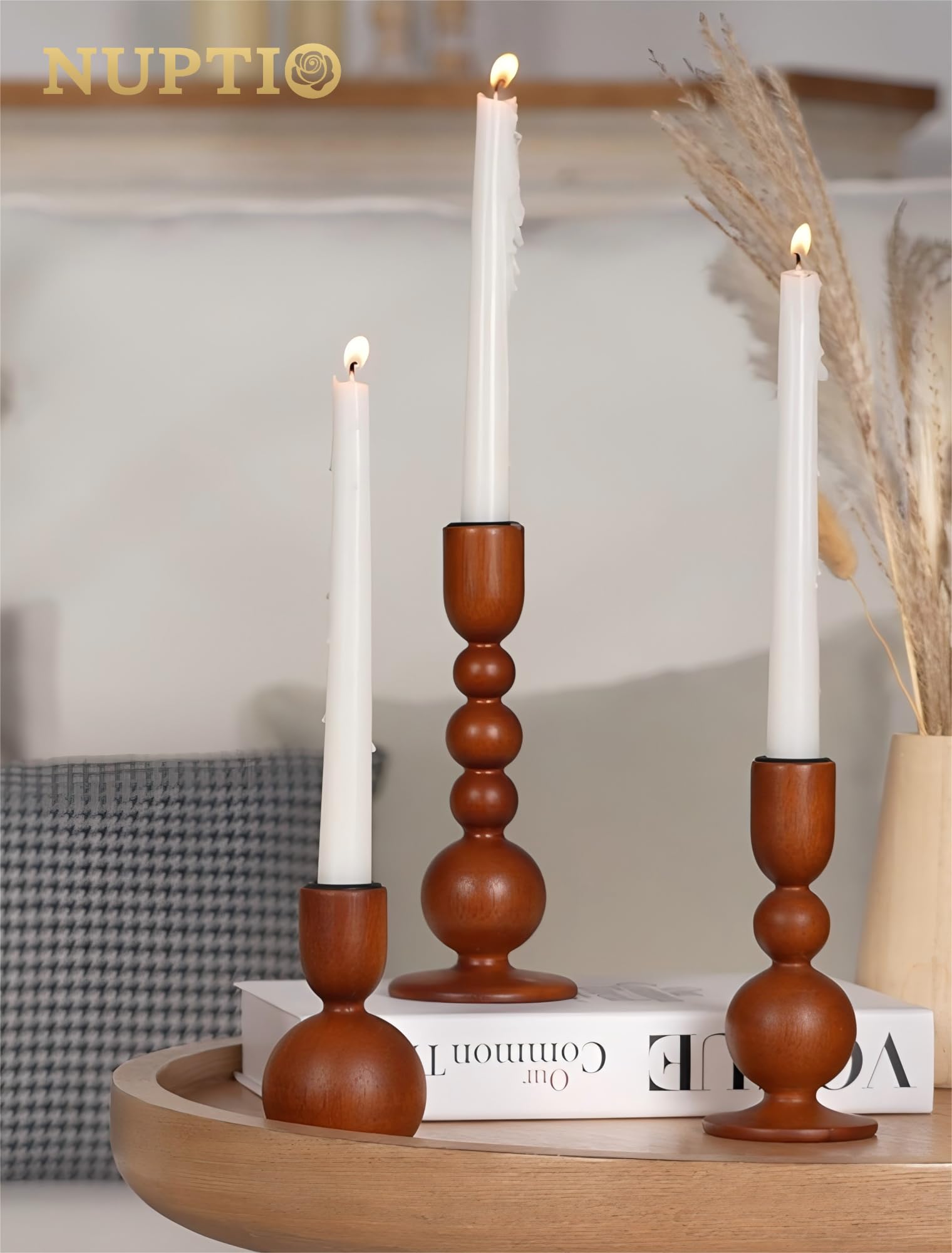 NUPTIO candlestick holders mid-century caramel finish adds retro elegance