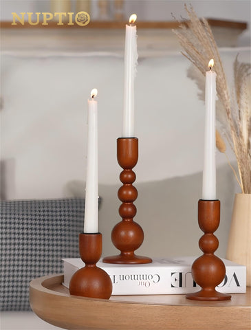 NUPTIO candlestick holders mid-century caramel finish adds retro elegance