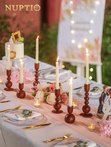 NUPTIO candlestick holders table centerpiece shown in holiday dining setup
