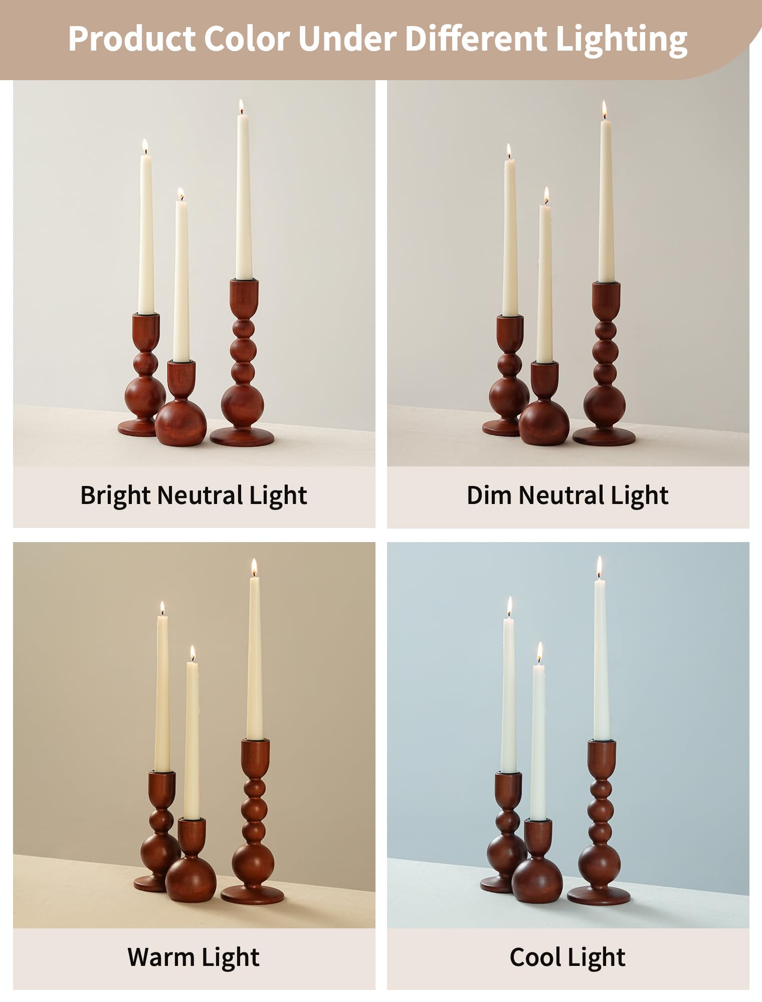 NUPTIO candlestick holders wood-grain closeup shows natural variation