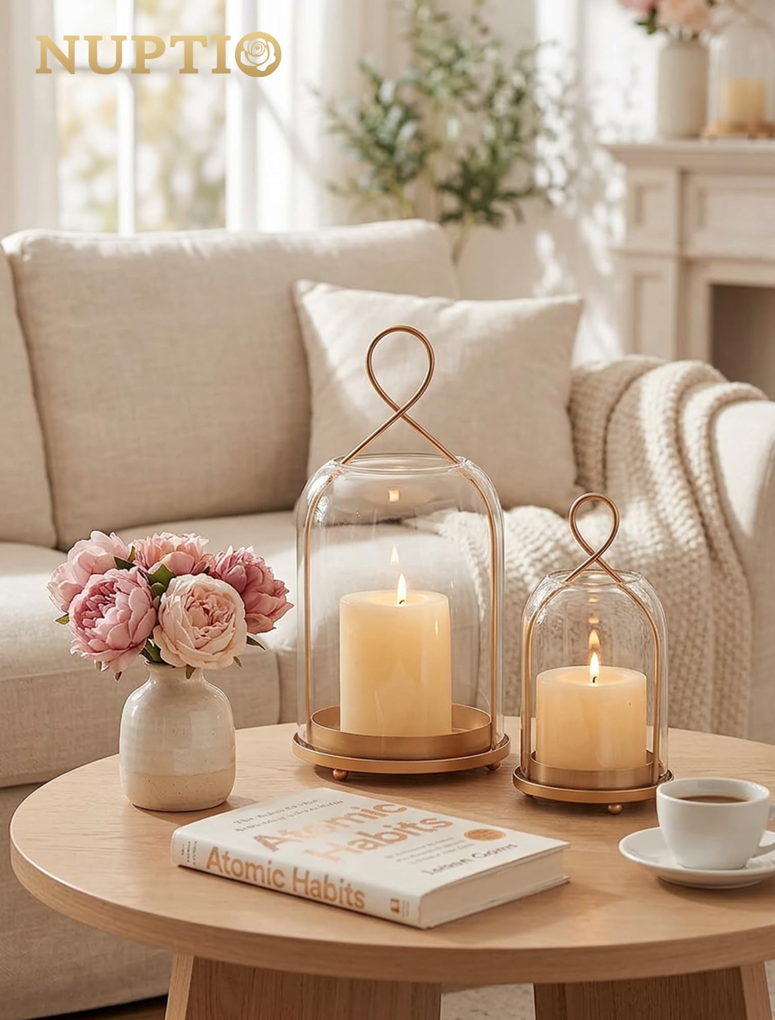 NUPTIO lantern in antique brass finish adds vintage charm