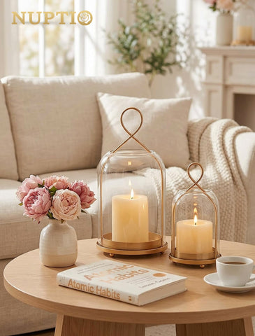 NUPTIO lantern in antique brass finish adds vintage charm