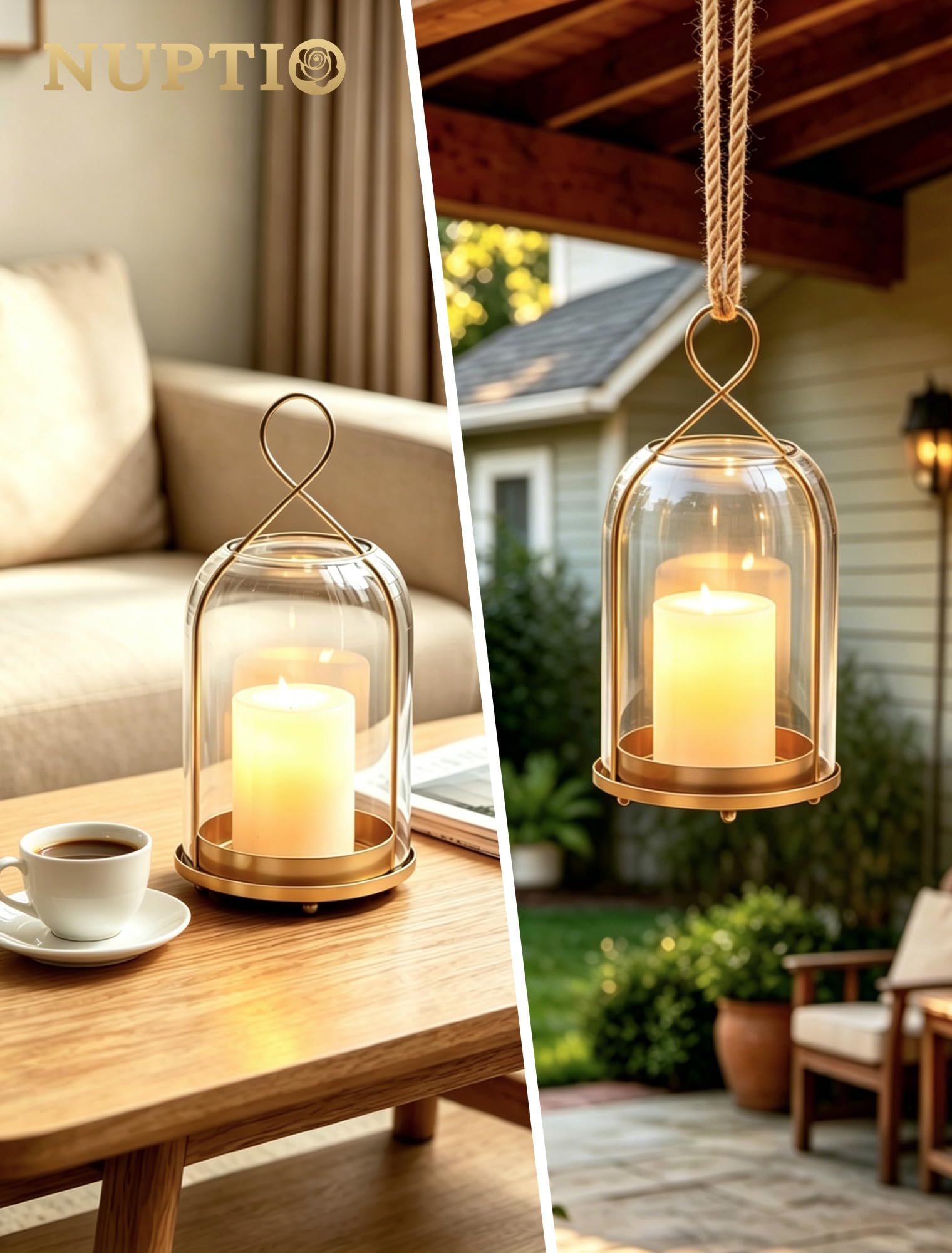 NUPTIO pillar candle compatible lantern fits up to 4.5 inches