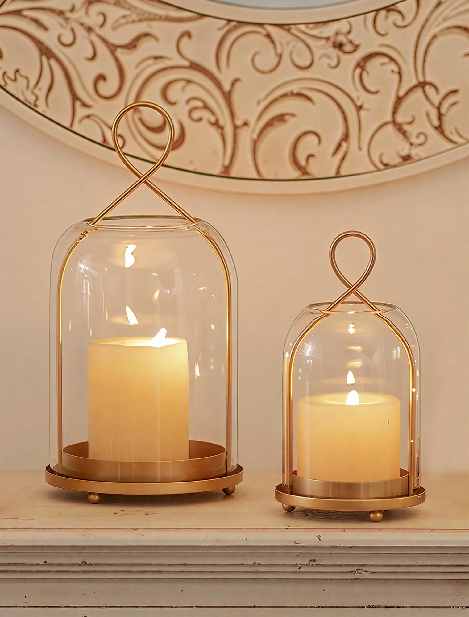 NUPTIO glass lantern with windproof dome for outdoor ambiance