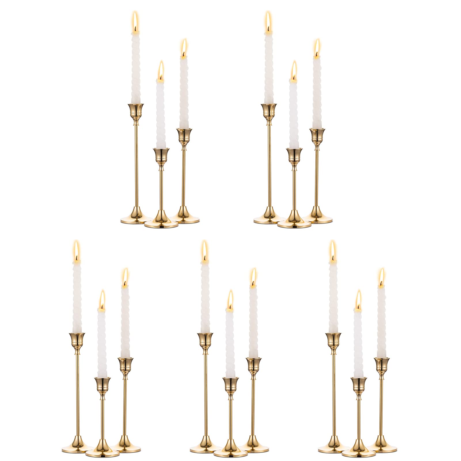 NUPTIO gold 15-pcs candlestick set for elegant mantel displays