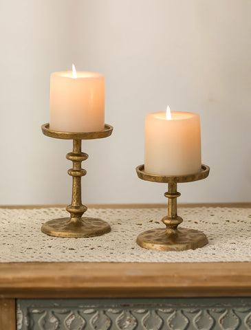 NUPTIO gold candle holder pillar 3-inch antique brass enhances table centerpiece stability.