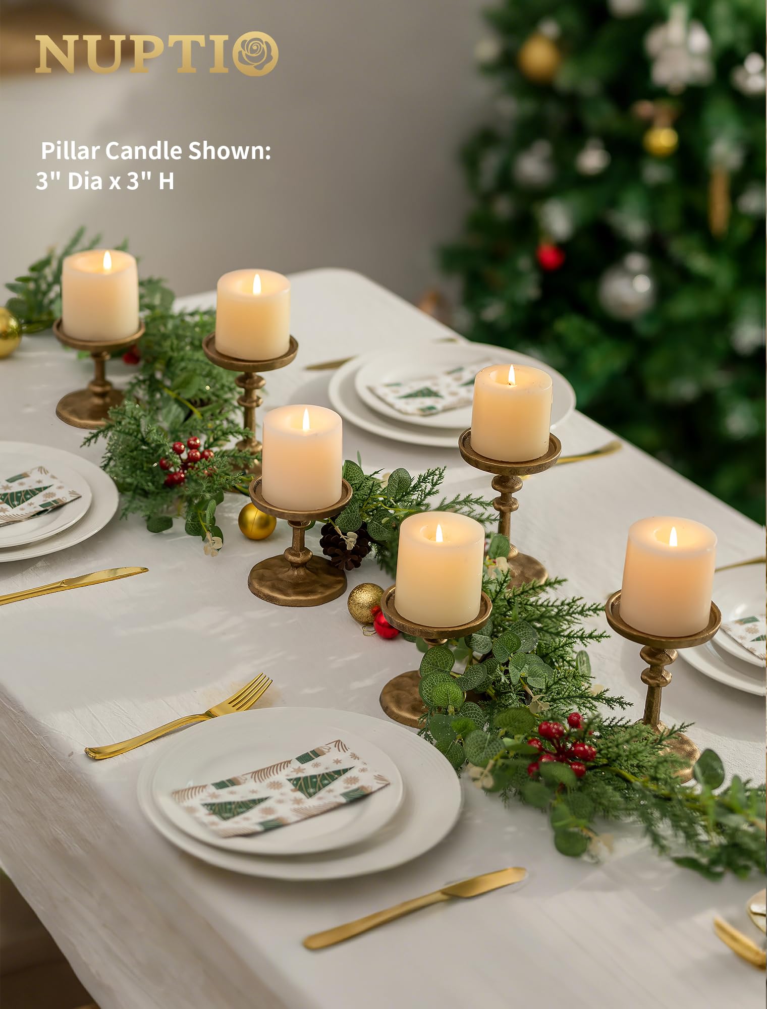 NUPTIO medium 14-5cm pillar holder offers elegant height and warmth.