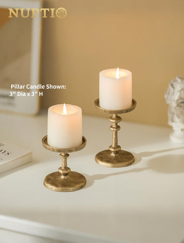 NUPTIO small 3-inch pillar candle holder adds versatile height to decor.