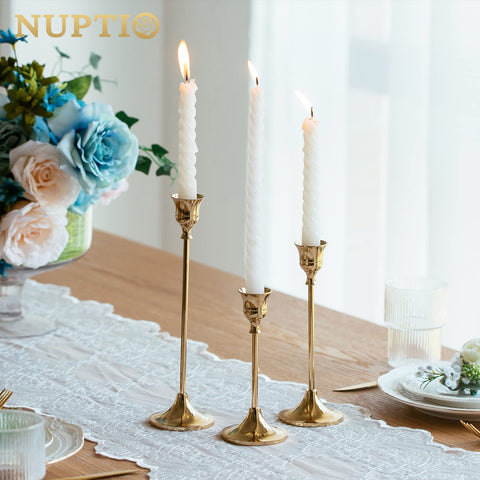 NUPTIO gold taper candle holders with 5-9 inch heights for layered decor