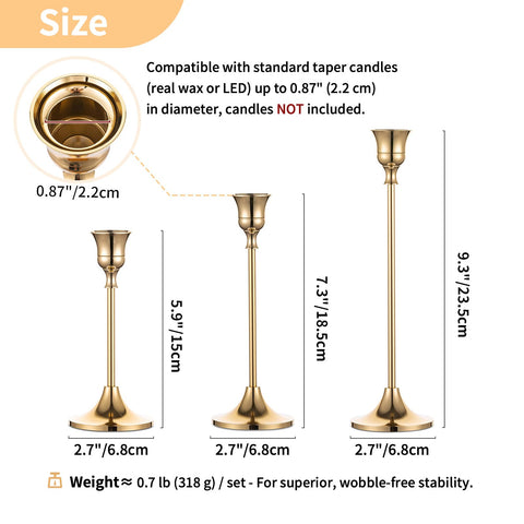 NUPTIO gold candlestick heights 7-3 inches for depth on tables
