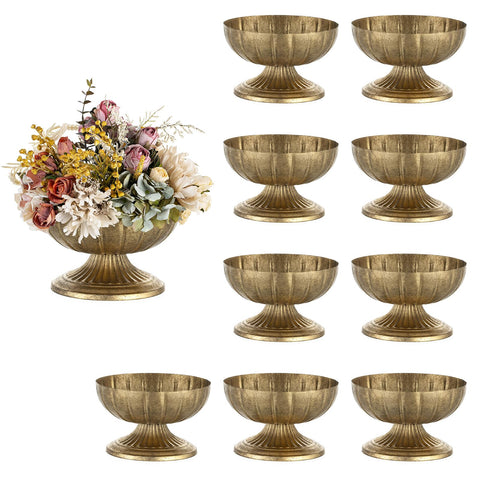 NUPTIO Gold Compote Vase with distressed brass finish as an elegant wedding centerpiece