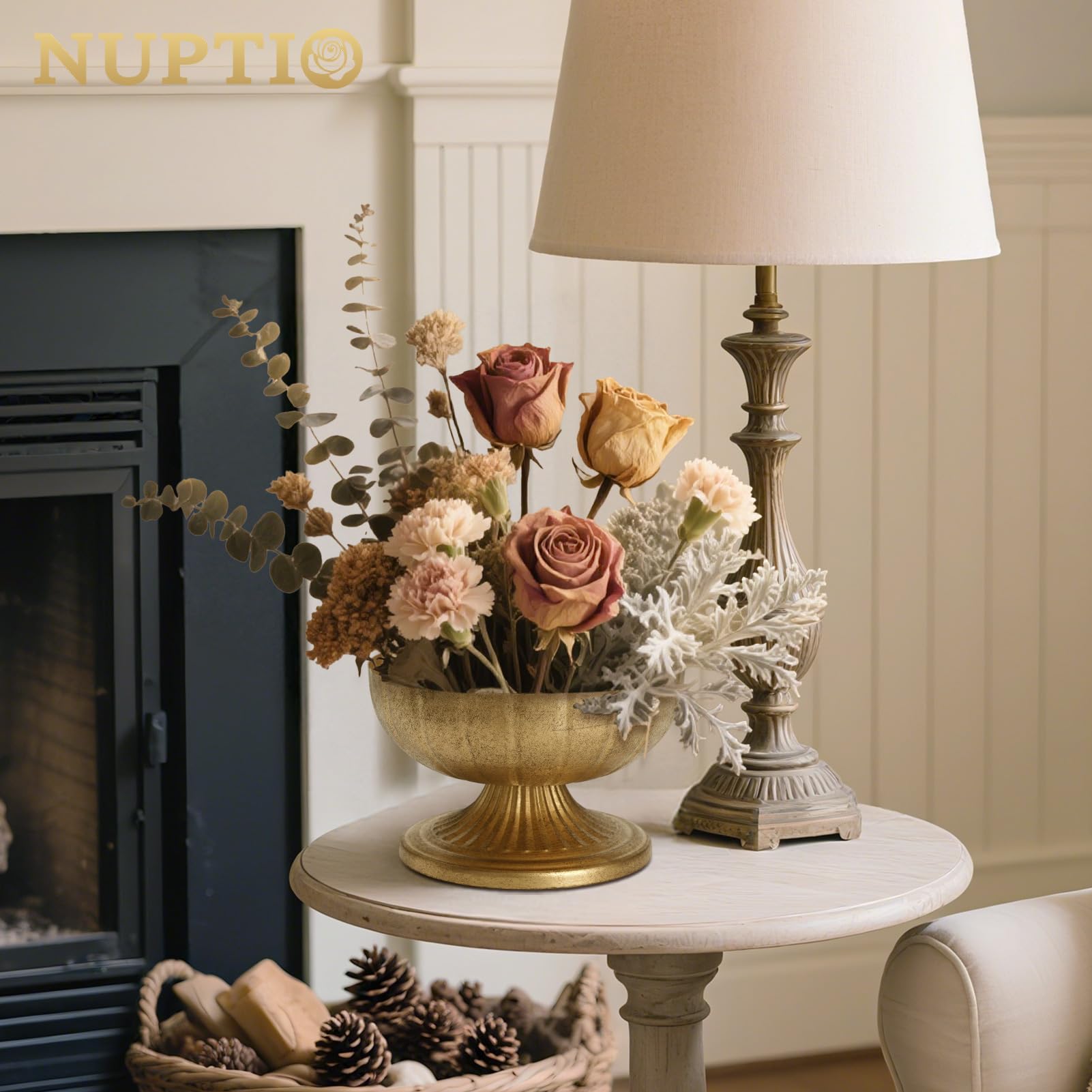 NUPTIO Gold Compote Vase in distressed brass finish adding rustic charm