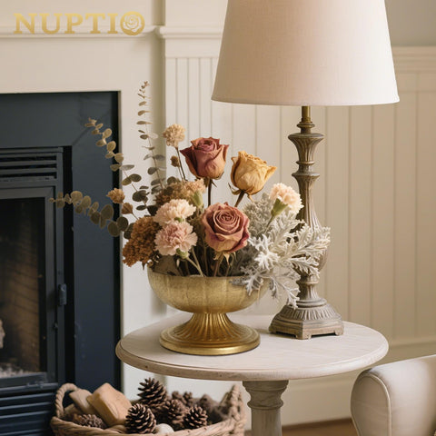 NUPTIO Gold Compote Vase in distressed brass finish adding rustic charm