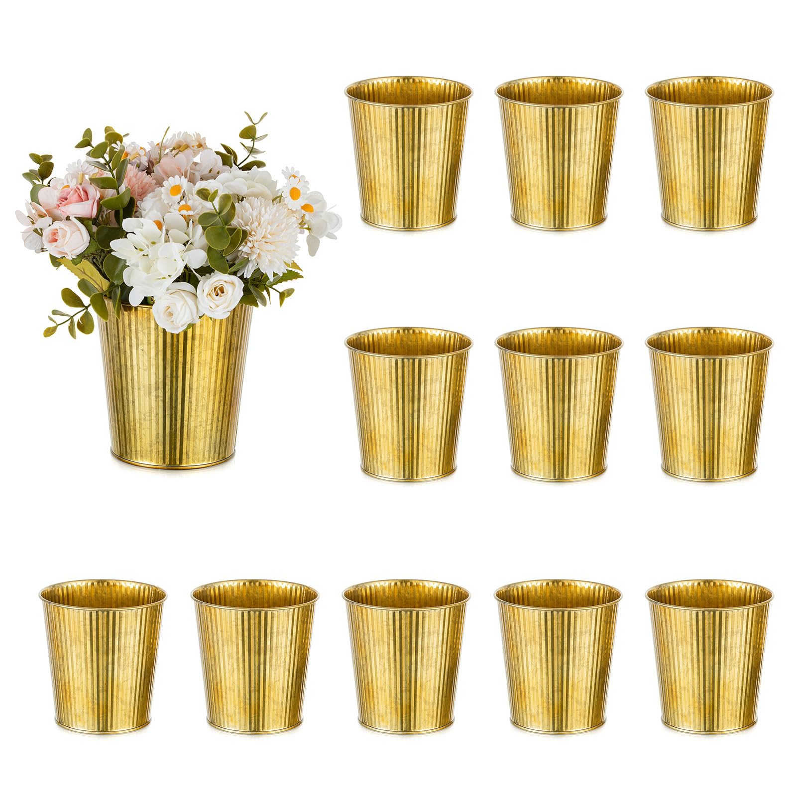 NUPTIO gold galvanized vase 5in ribbed centerpieces for elegant table decor.