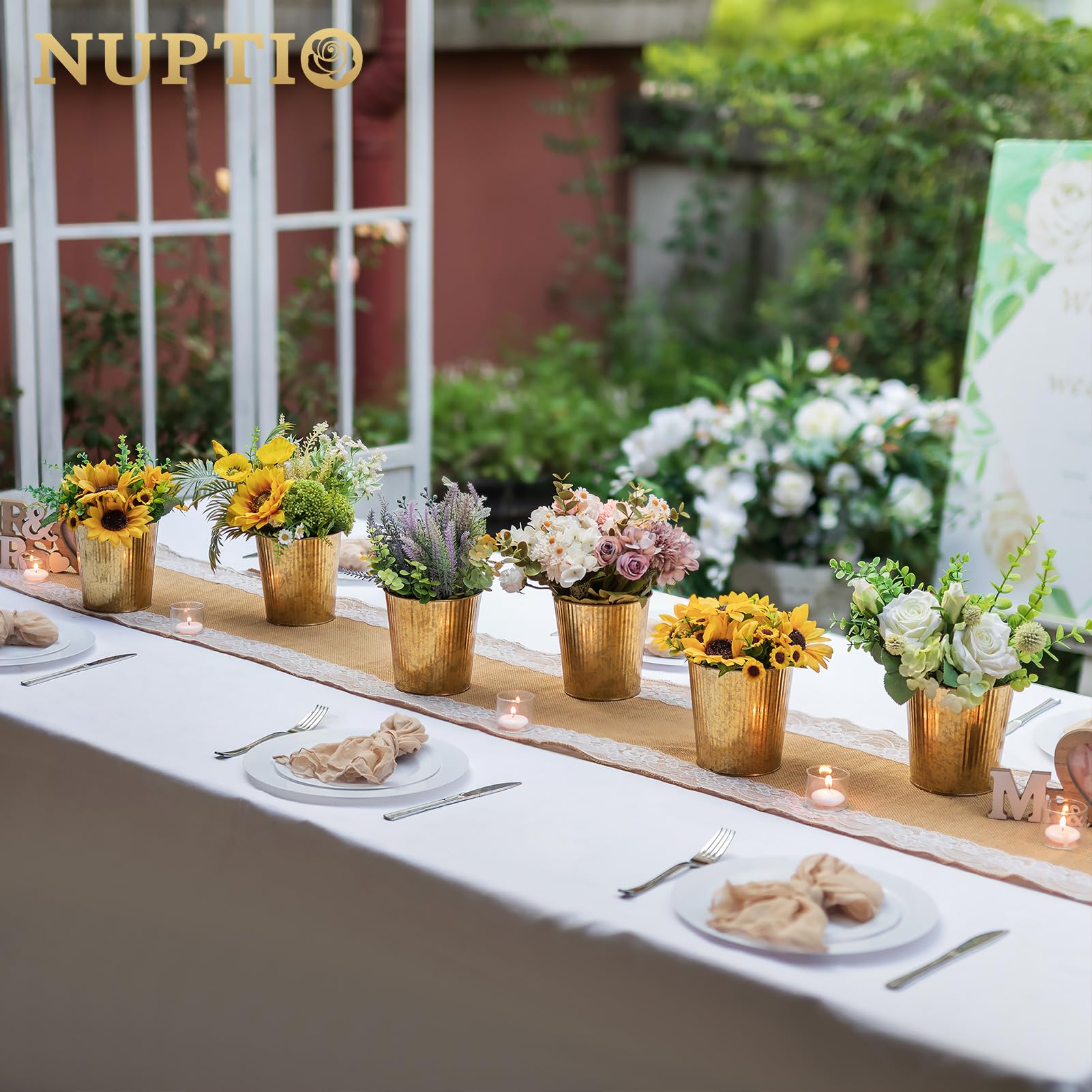 NUPTIO wedding decor vase pairs well with artificial florals.