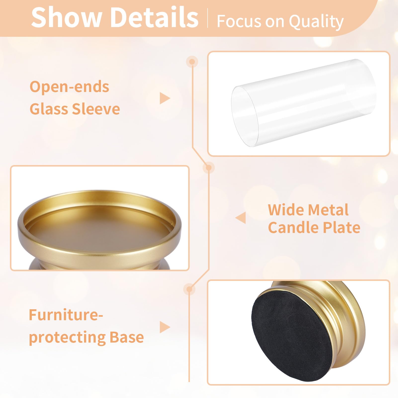 NUPTIO brass-base hurricane candle holder adds slip-free stability.