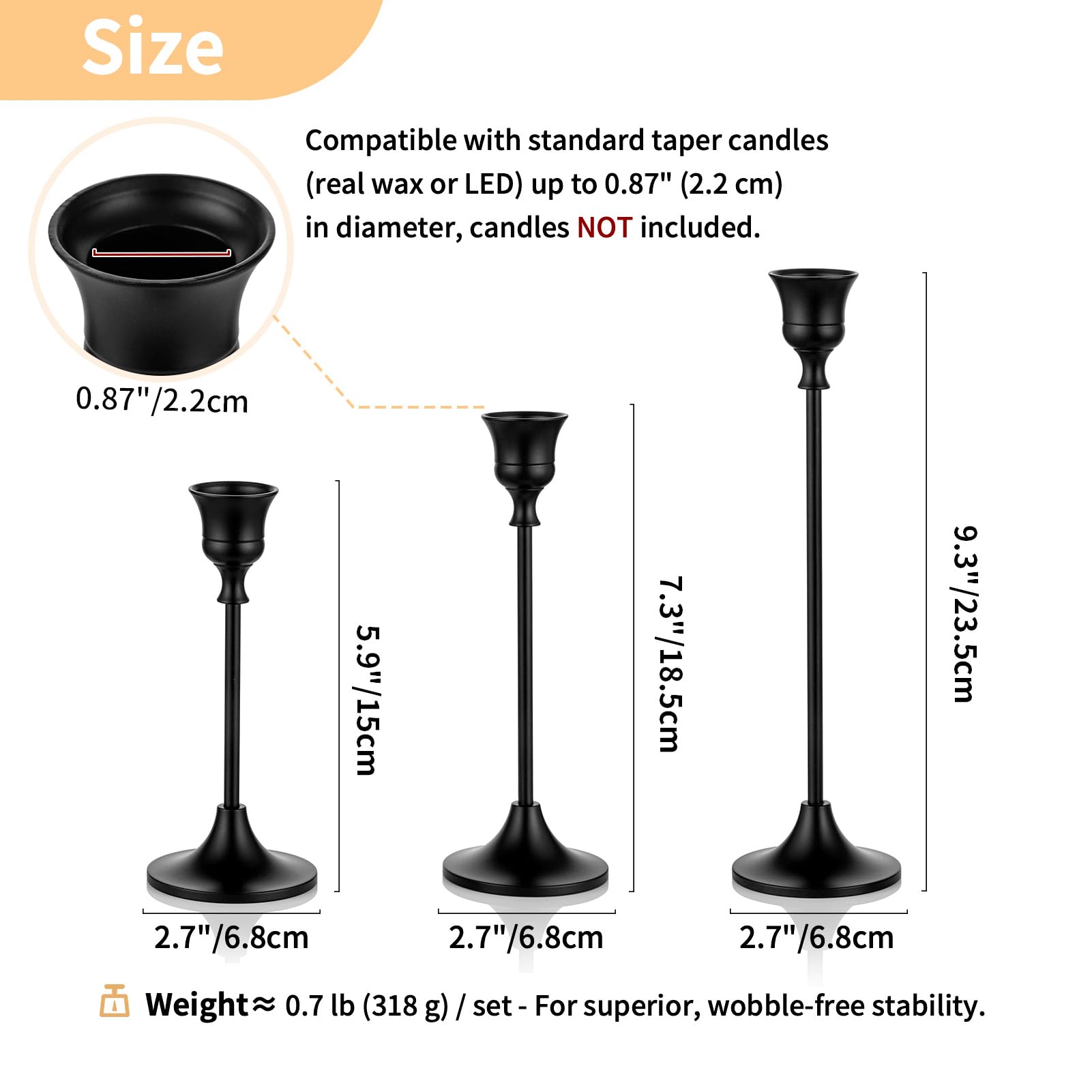 NUPTIO taper candle compatibility for 2 cm flames with warm glow