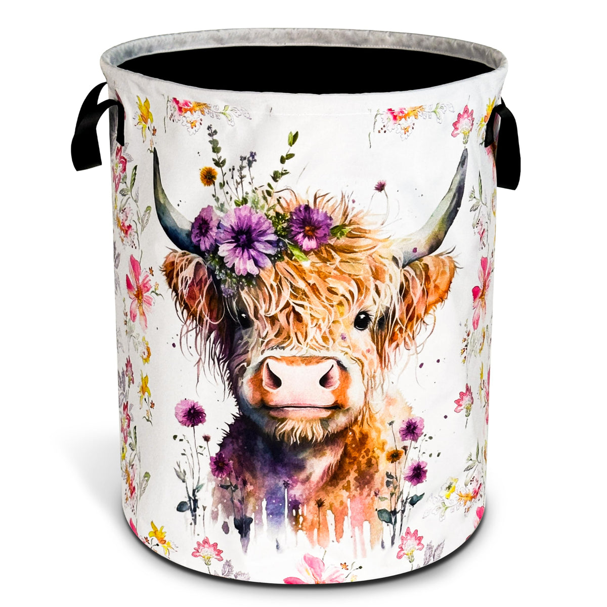NUTAINLA Highland Cow laundry basket folded for space saving storage.