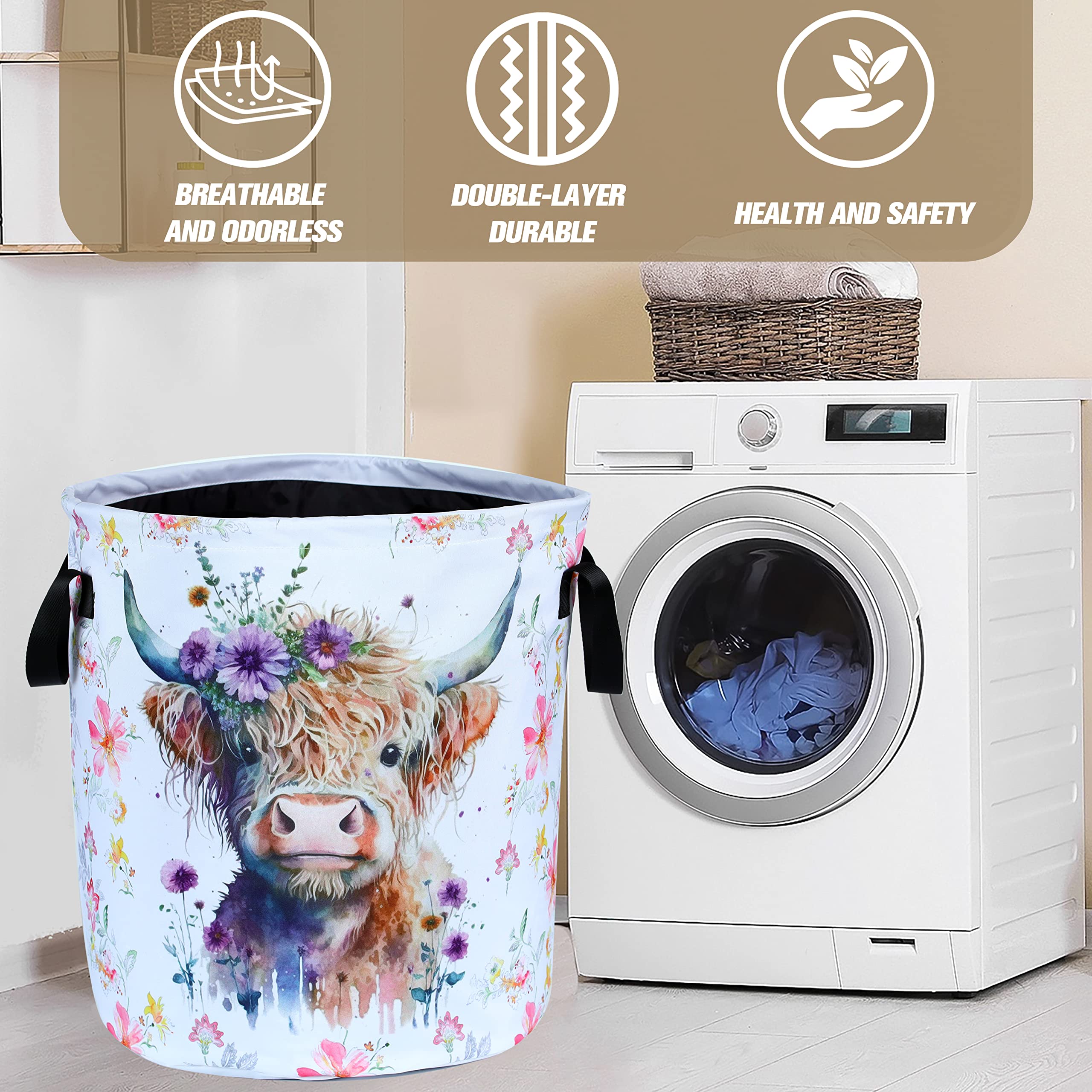 NUTAINLA Highland Cow laundry basket multi use in bathroom or dorm.