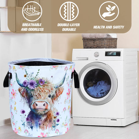 NUTAINLA Highland Cow laundry basket multi use in bathroom or dorm.