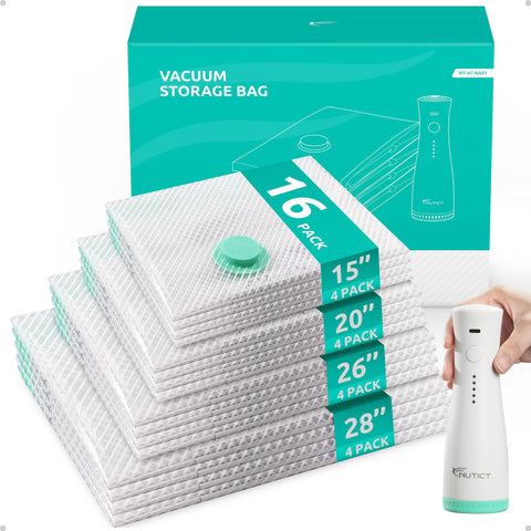 NUTICT 16-pack vacuum storage bags for travel maximize packing space.