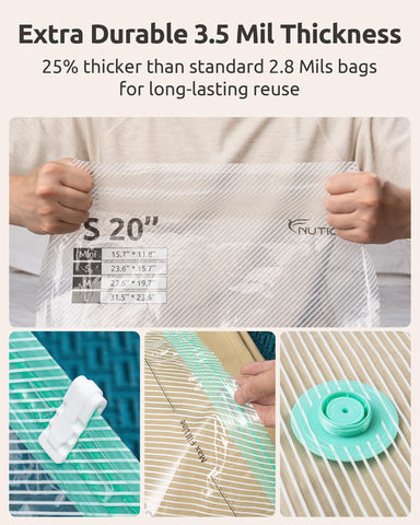 NUTICT Reinforced PA+PE material bags resist tearing for reliable storage.
