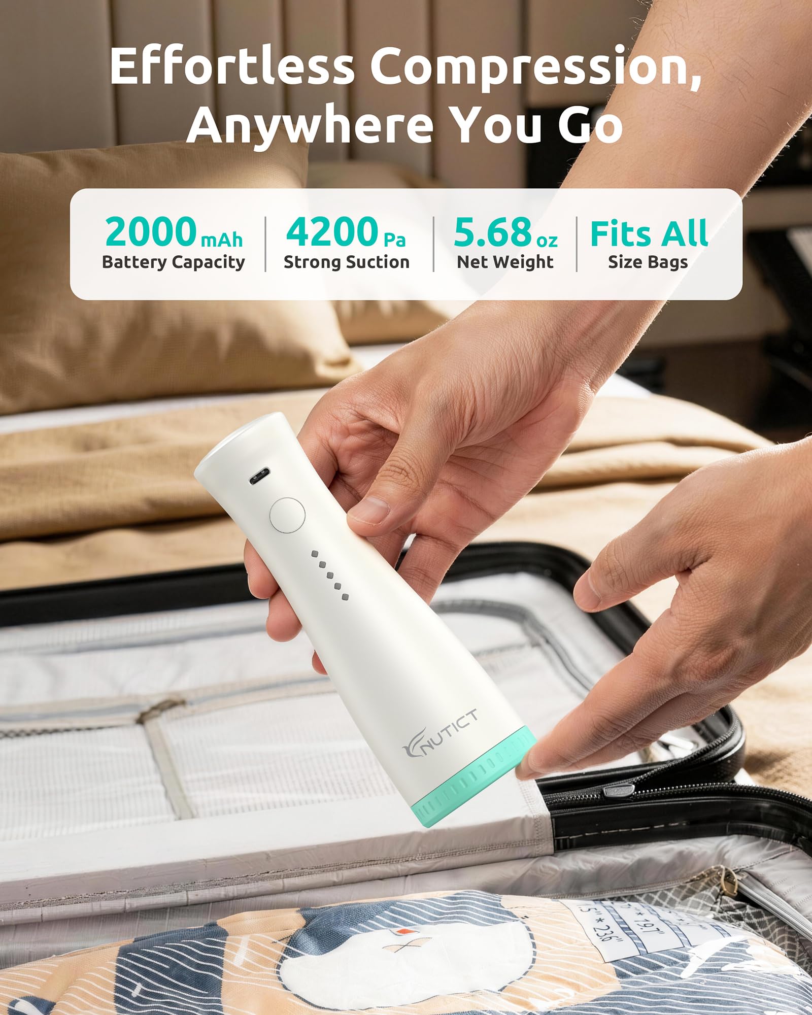 NUTICT Save up to 80 percent luggage space with compression bags.