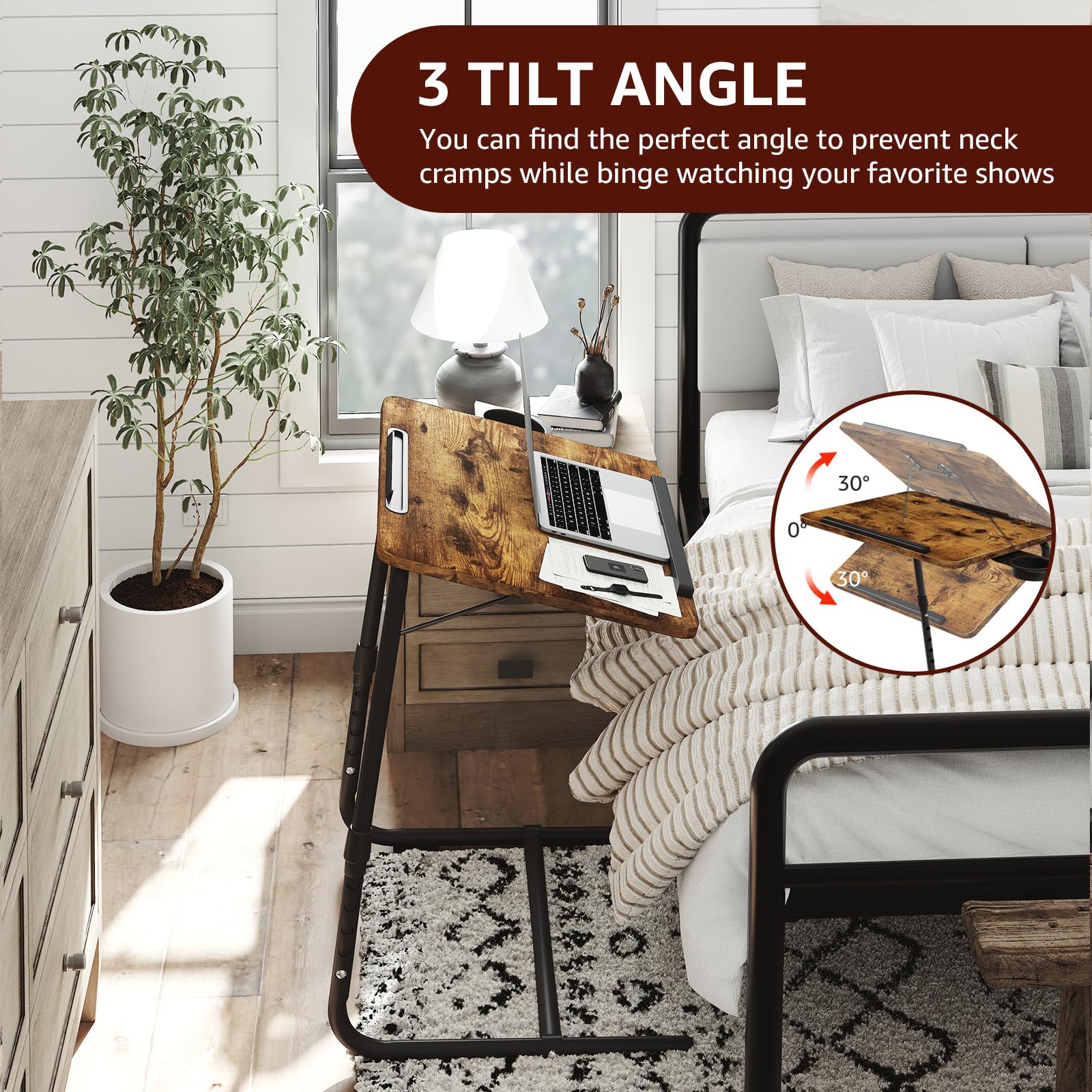 Nutikas Folding TV Tray wooden-look surface adds decorative elegance.