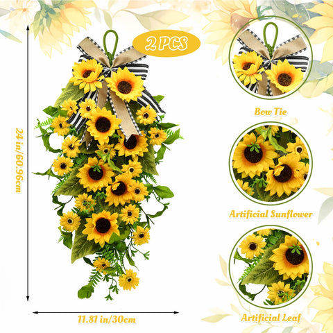 nuvagiki 24-inch sunflower swag wreath for porch decor with durable hanging loop