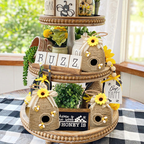 Nuvagiki medium bee hive ornament complements shelves and mantels with sunlit charm.