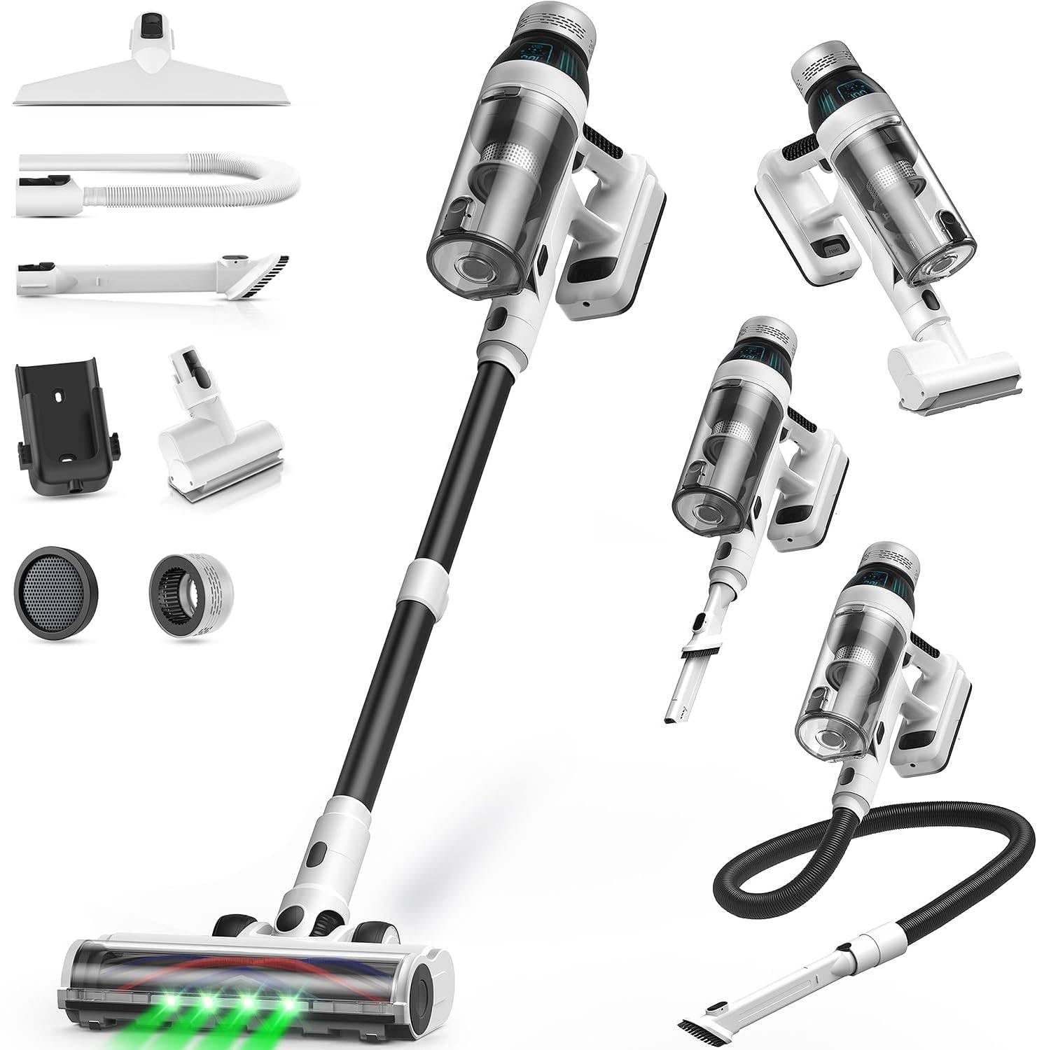 NuYupo cordless vacuum with LED headlights illuminating dark corners for thorough cleaning