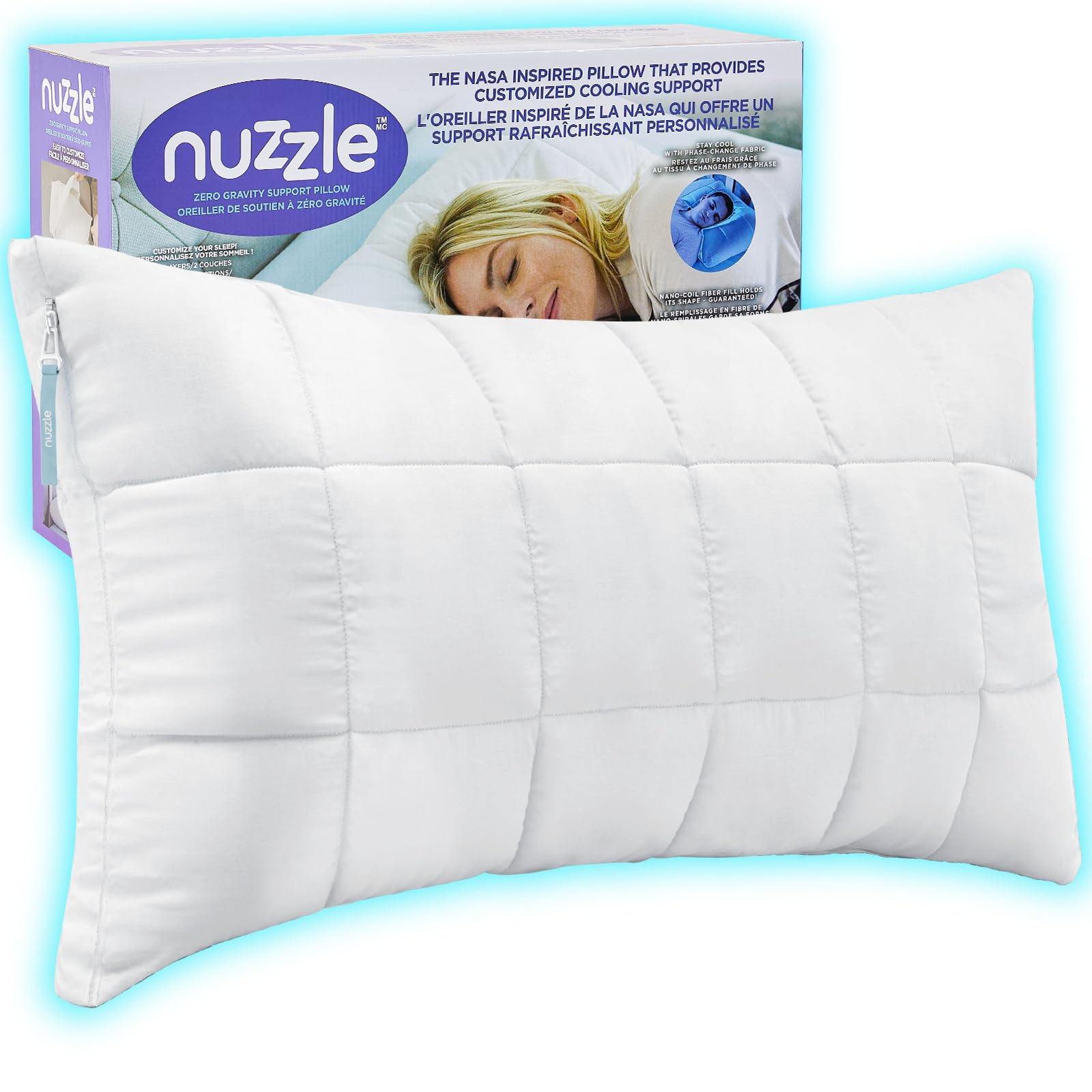 Nuzzle adjustable pillow king-size offers flexible height for all sleep positions.