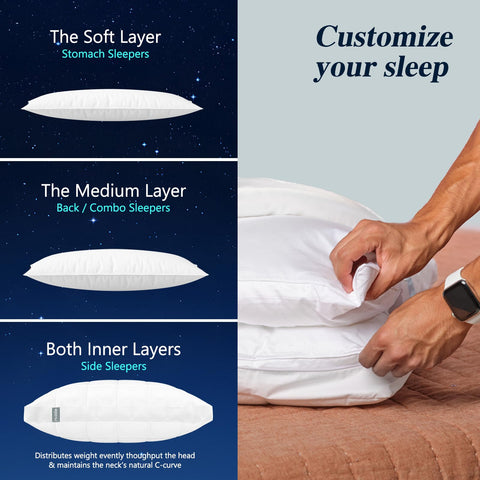 Nuzzle height-adjusting pillow assembly demonstrates versatile alignment for back sleepers.