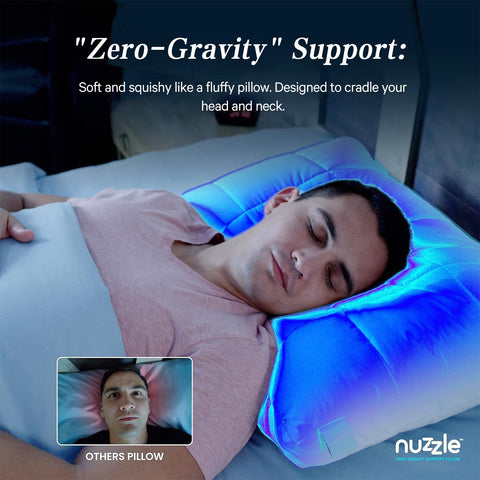 Nuzzle nanocoil fibers pillow provides weightless support and keeps shape.