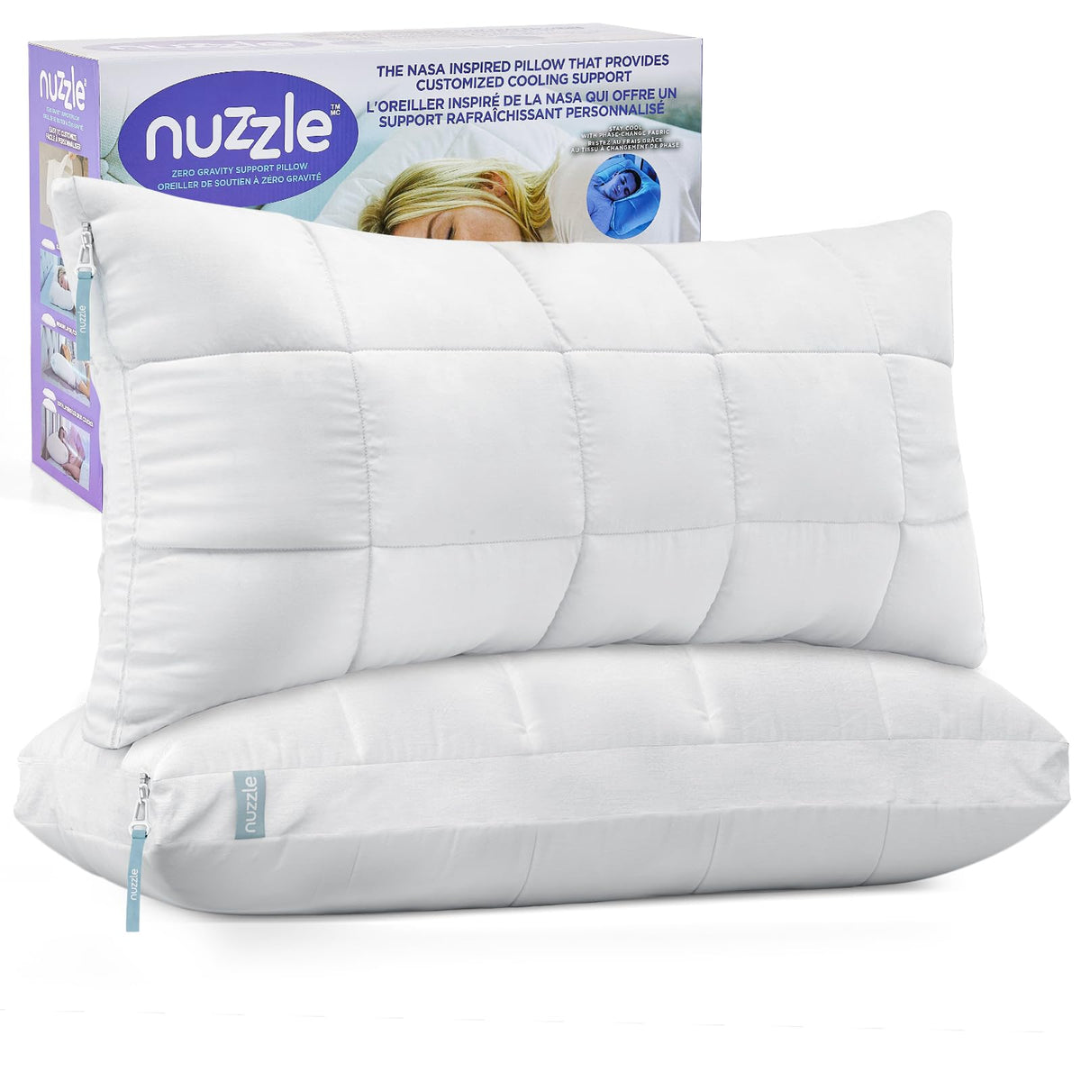 Nuzzle queen-size two-pillow set on bed offering hotel-style comfort for restful nights.