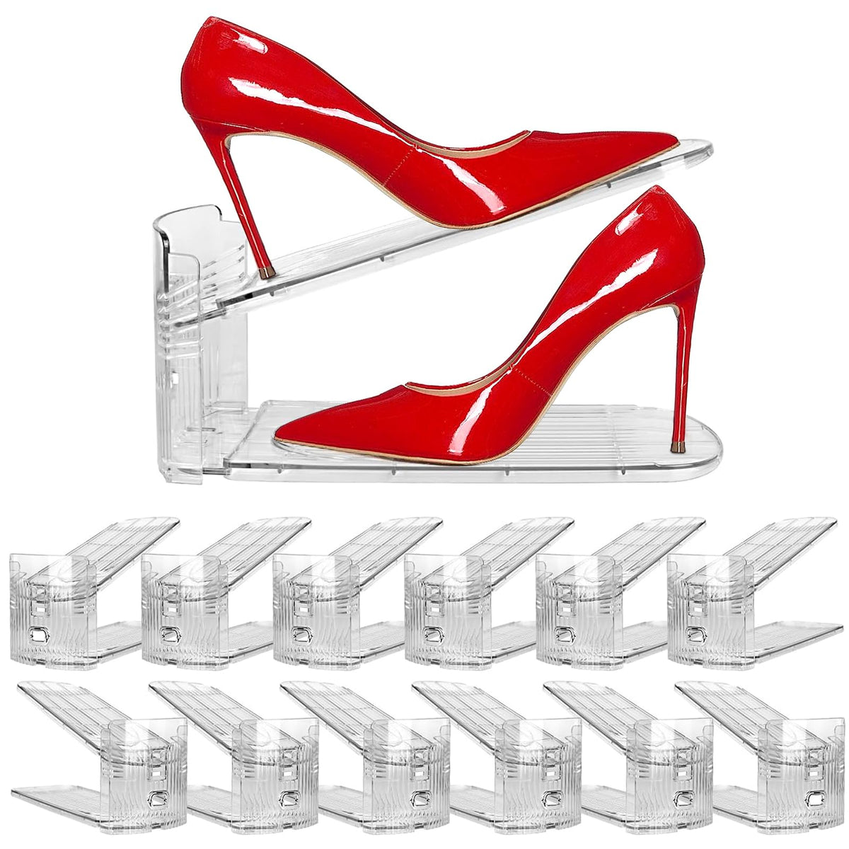 NVGSN clear shoe slots assembly showing neat closet organization