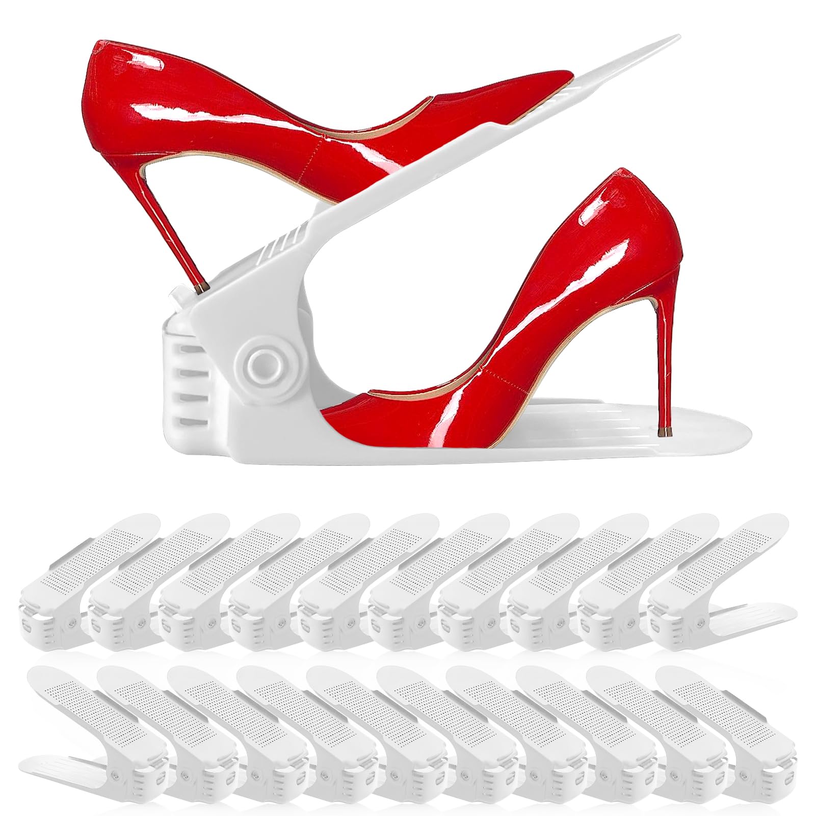 NVGSN Shoe Slots Organizer front view showing compact 20-pack design for tidy closet