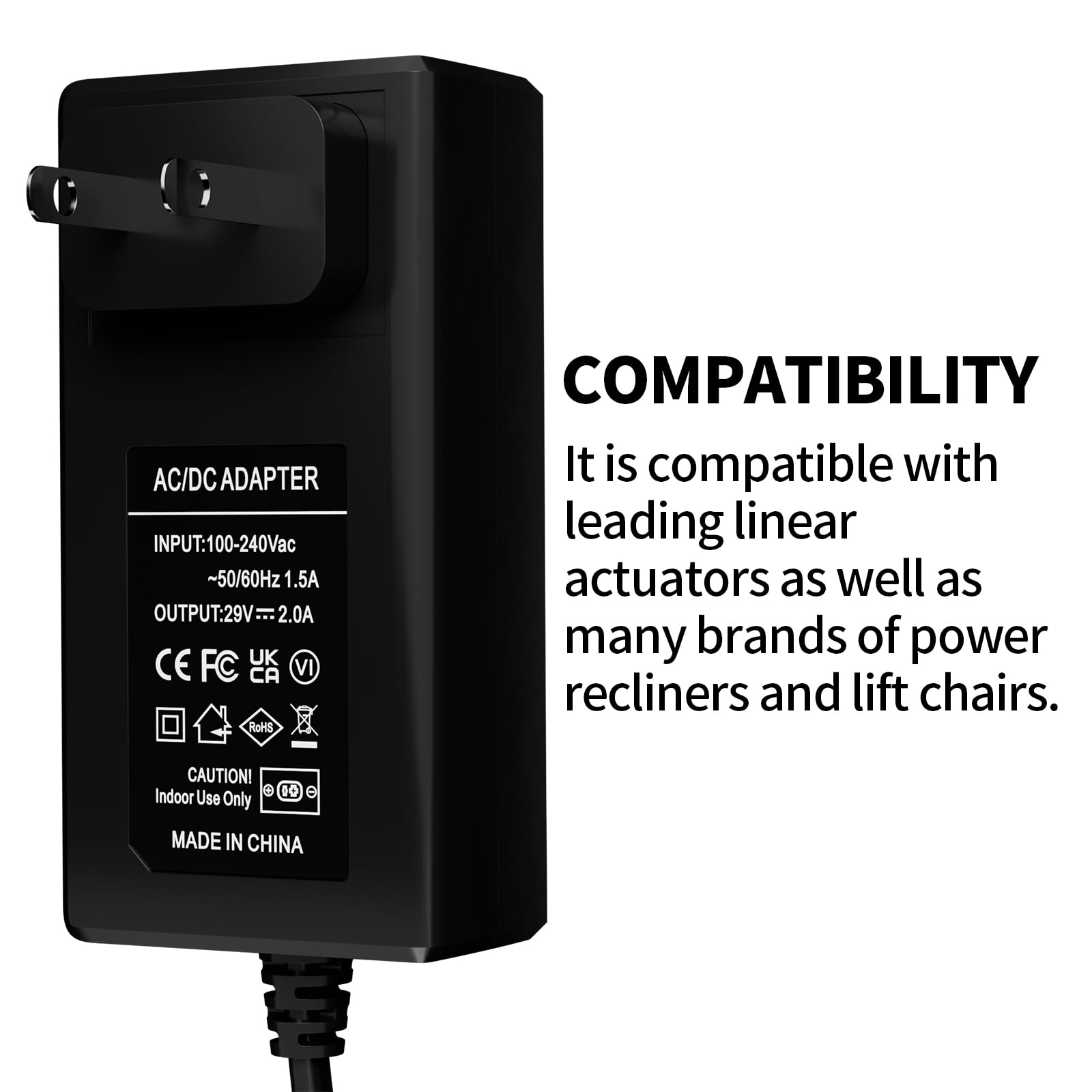 nvmw 29V 2A power supply output specification visual emphasizes stable 29V 2A DC output