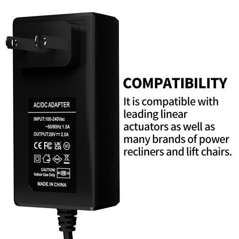 nvmw 29V 2A power supply output specification visual emphasizes stable 29V 2A DC output