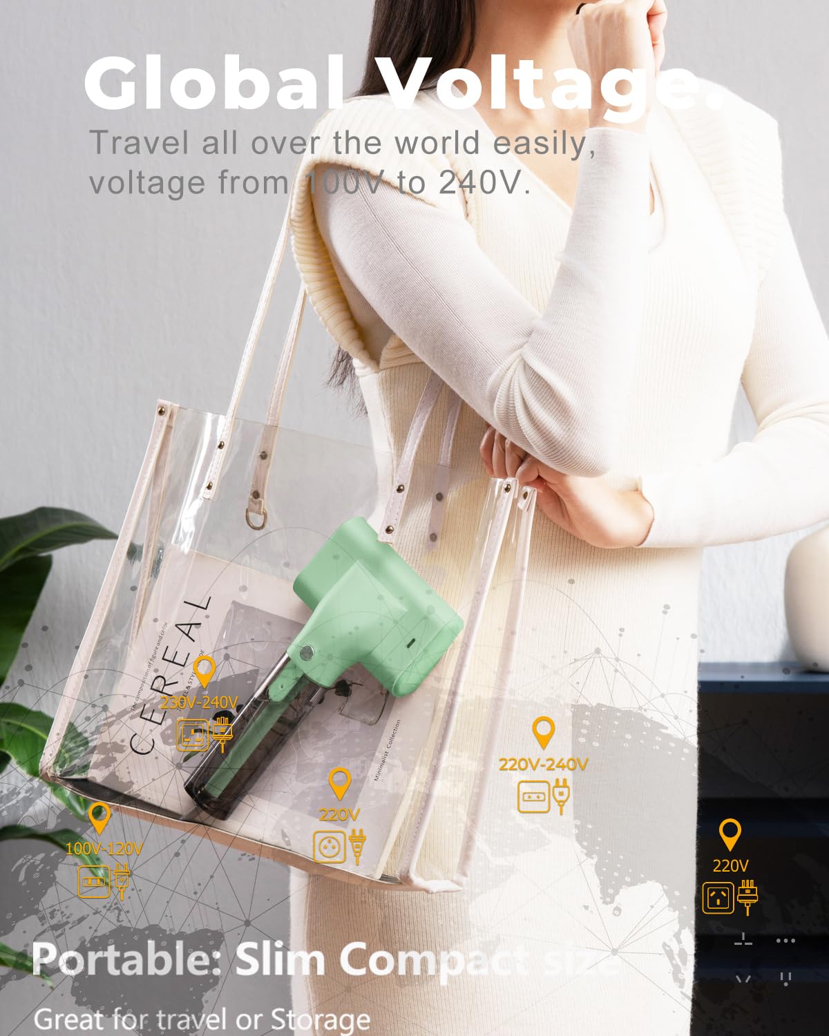 nxuoo G10 Pro Travel Steamer in use on a shirt for quick wrinkle removal