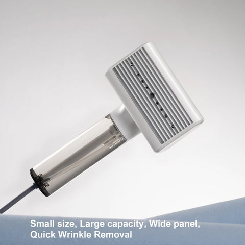 nxuoo G10 steamer in-action with hanging garment demonstrates fast wrinkle removal.