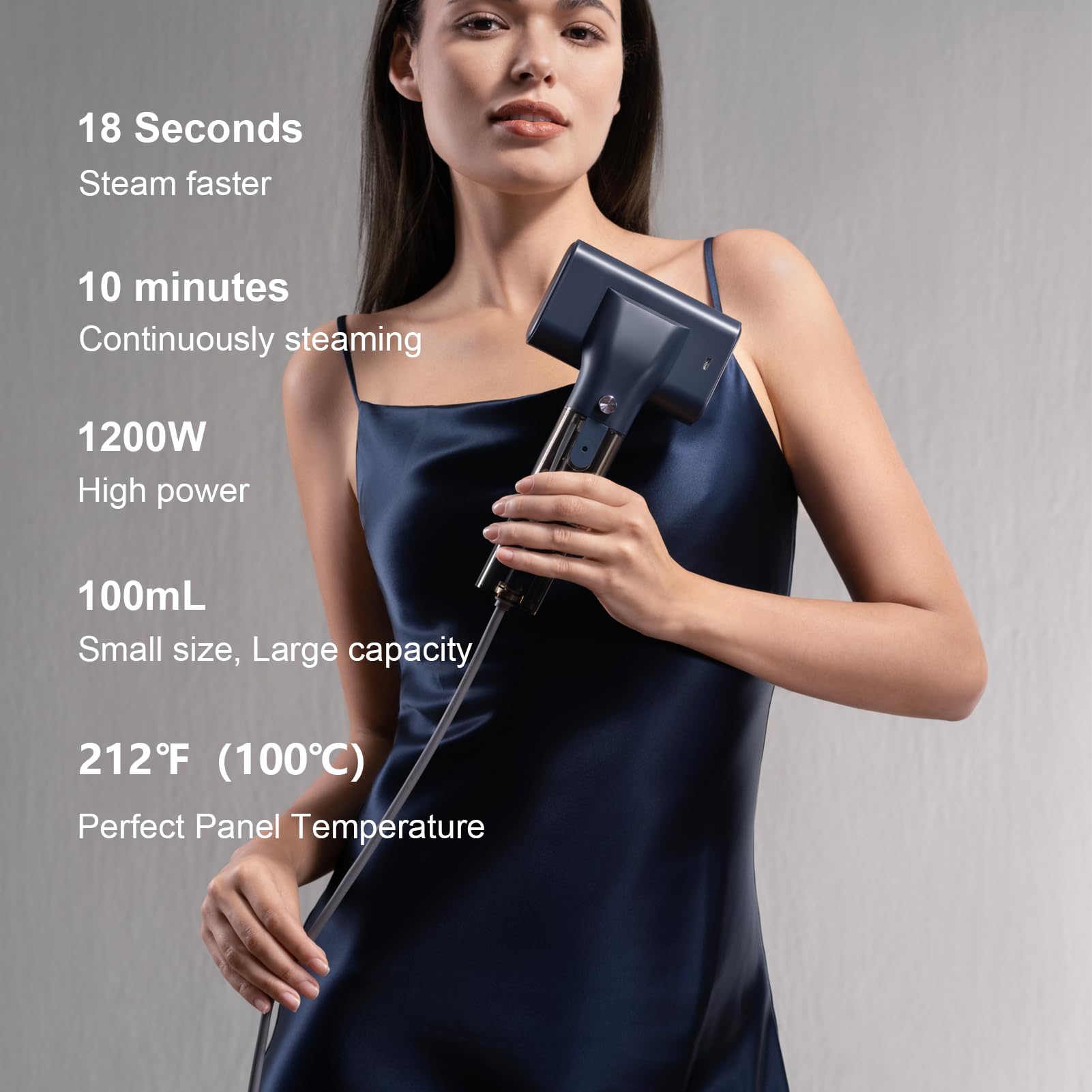 nxuoo G10 steamer water-tank visual shows clear 100 ml capacity for travel.