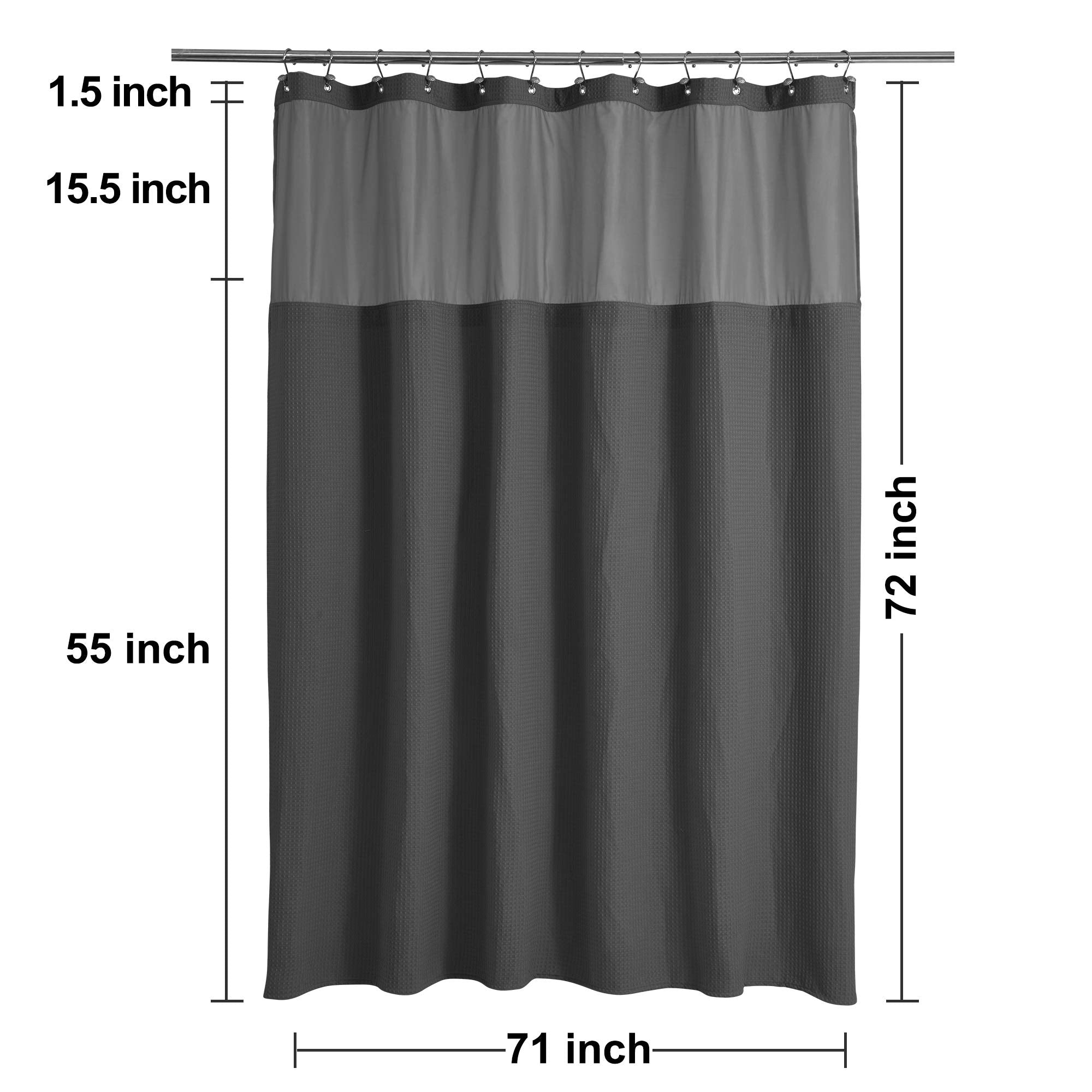 N&Y HOME heavyweight 71x72 curtain fits standard showers with spa appeal.